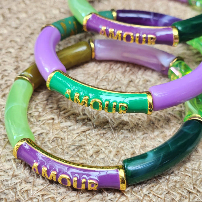 Bracelet Amour vert forêt violine