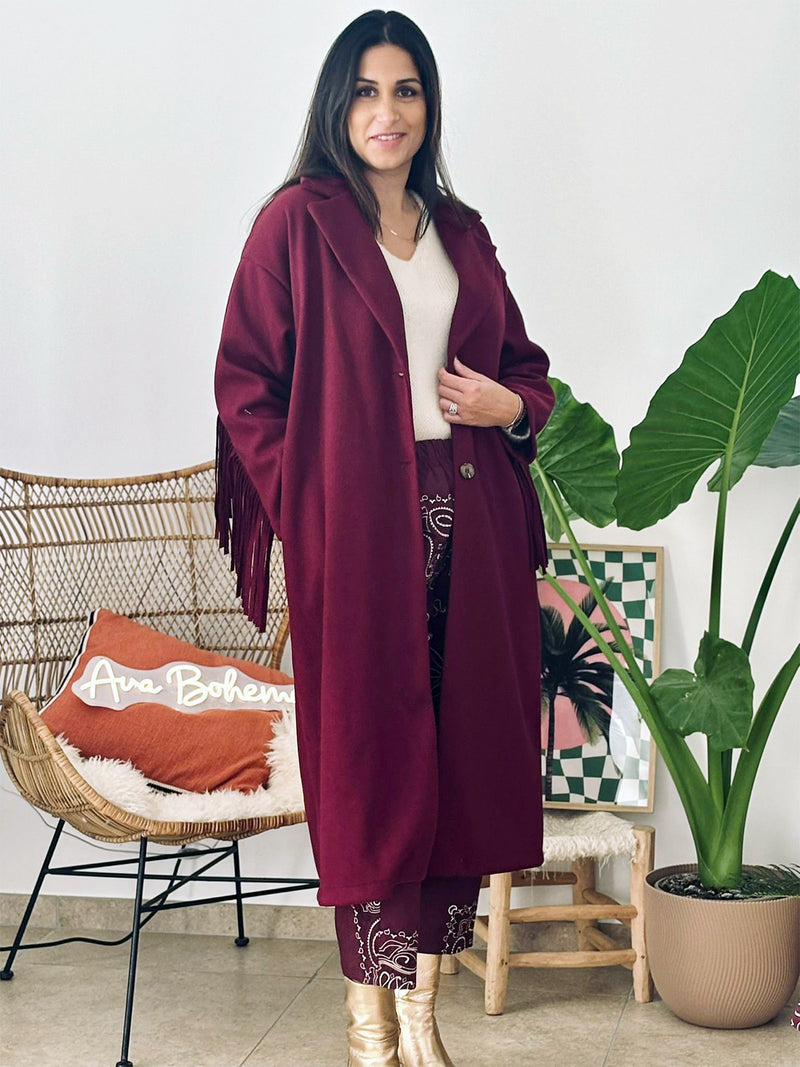 Manteau à franges Tulum marron