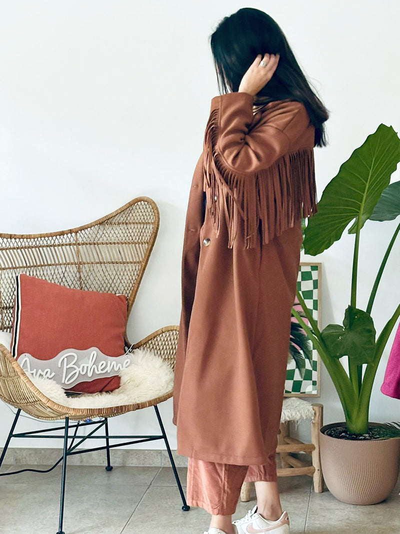 Manteau à franges Tulum marron