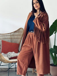 Manteau à franges Tulum marron