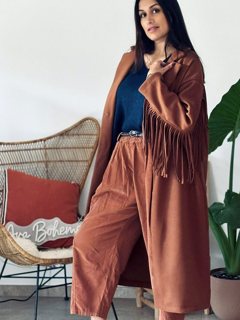 Manteau à franges Tulum marron